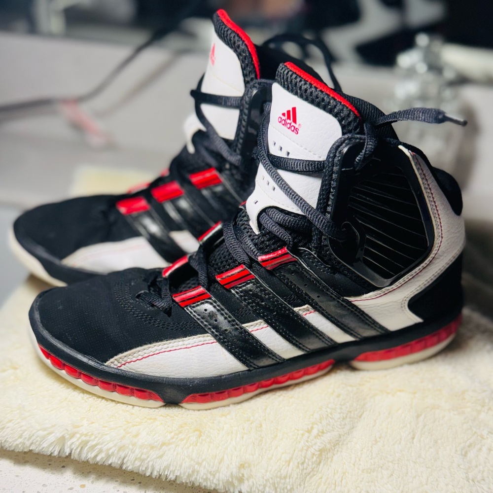 adidas Black White Red Mid-Top Basketball Shoes